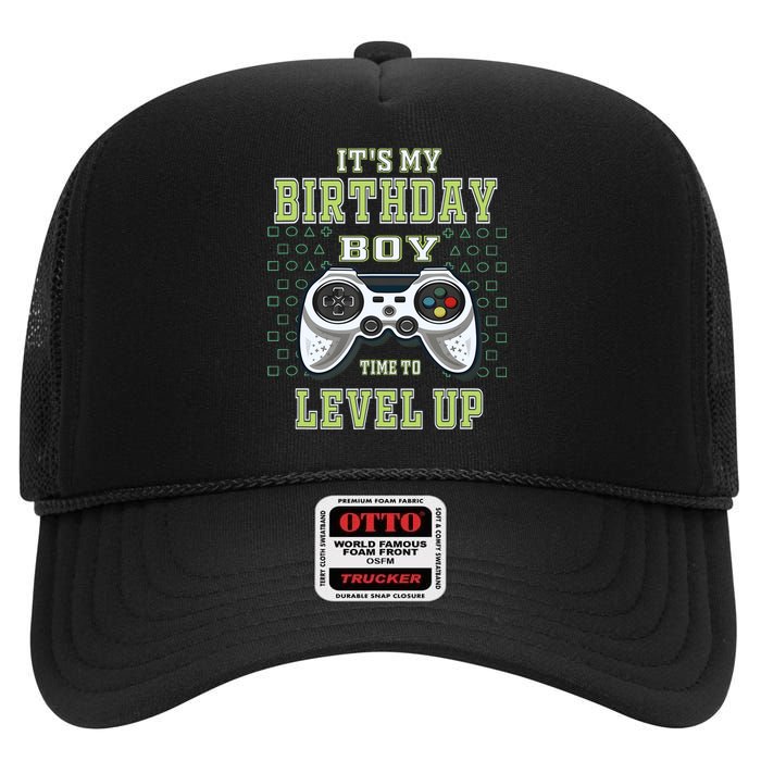 Its My Birthday Boy Time To Level Up Video Game High Crown Mesh Back Trucker Hat