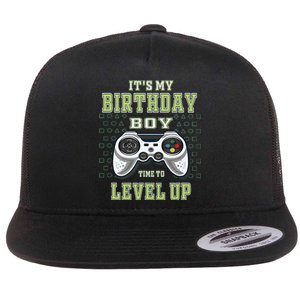 Its My Birthday Boy Time To Level Up Video Game Flat Bill Trucker Hat