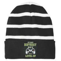 Its My Birthday Boy Time To Level Up Video Game Striped Beanie with Solid Band