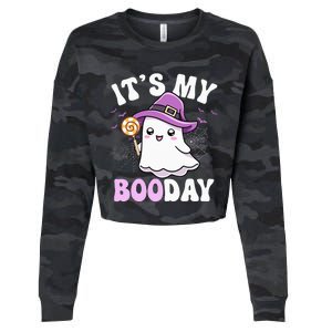 Its My Boo Day Cute Ghost Halloween Birthday Cropped Pullover Crew