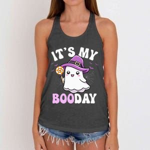 Its My Boo Day Cute Ghost Halloween Birthday Women's Knotted Racerback Tank