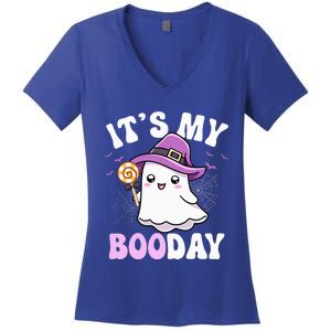 Its My Boo Day Cute Ghost Halloween Birthday Women's V-Neck T-Shirt