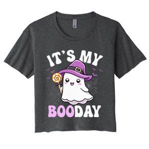 Its My Boo Day Cute Ghost Halloween Birthday Women's Crop Top Tee