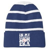 In My Baseball Mom Era Baseball Mama Game Day Mothers Day Striped Beanie with Solid Band