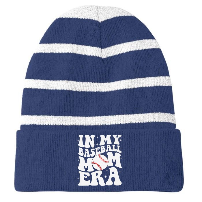 In My Baseball Mom Era Baseball Mama Game Day Mothers Day Striped Beanie with Solid Band