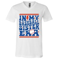 In My Baseball Sister Era Groovy Sister Baseball V-Neck T-Shirt