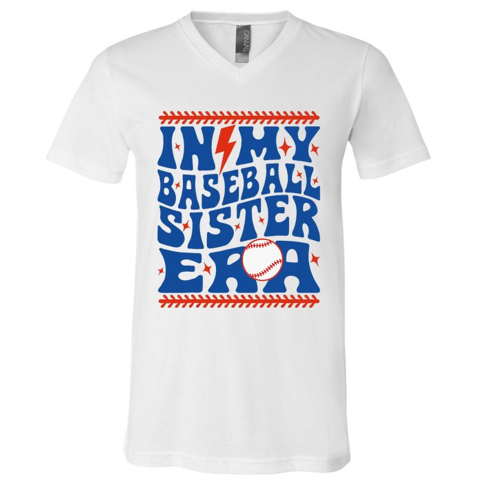 In My Baseball Sister Era Groovy Sister Baseball V-Neck T-Shirt