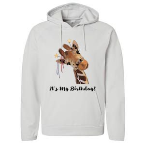 It's My Birthday Good Time Giraffe Party Animal Performance Fleece Hoodie