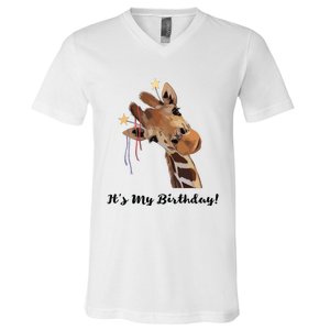 It's My Birthday Good Time Giraffe Party Animal V-Neck T-Shirt