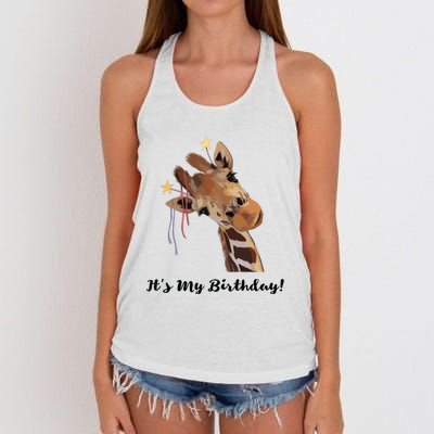 It's My Birthday Good Time Giraffe Party Animal Women's Knotted Racerback Tank