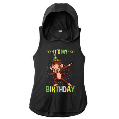 Its My Birthday Monkey Ladies PosiCharge Tri-Blend Wicking Draft Hoodie Tank