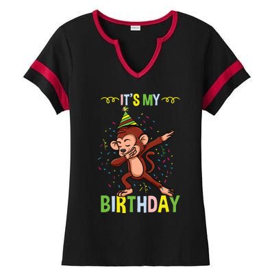 Its My Birthday Monkey Ladies Halftime Notch Neck Tee