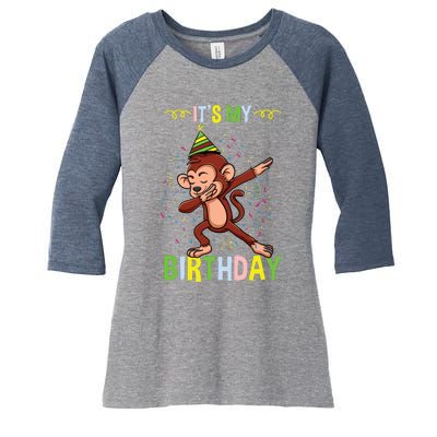 Its My Birthday Monkey Women's Tri-Blend 3/4-Sleeve Raglan Shirt