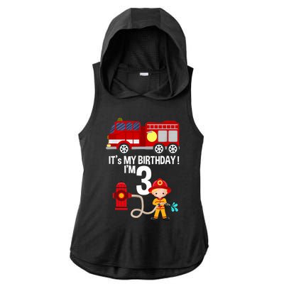 It's my birthday Fire Truck Fireman 3 Birthday Boy Ladies PosiCharge Tri-Blend Wicking Draft Hoodie Tank