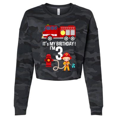 It's my birthday Fire Truck Fireman 3 Birthday Boy Cropped Pullover Crew