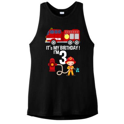 It's my birthday Fire Truck Fireman 3 Birthday Boy Ladies PosiCharge Tri-Blend Wicking Tank