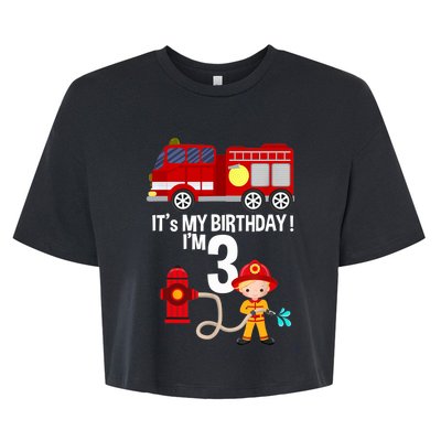 It's my birthday Fire Truck Fireman 3 Birthday Boy Bella+Canvas Jersey Crop Tee