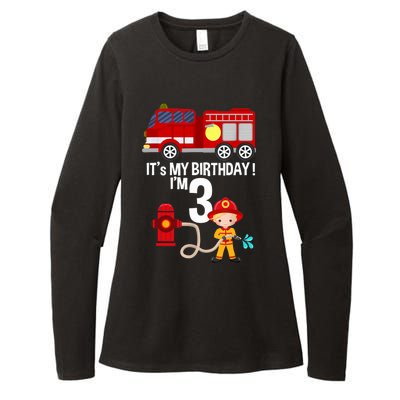 It's my birthday Fire Truck Fireman 3 Birthday Boy Womens CVC Long Sleeve Shirt