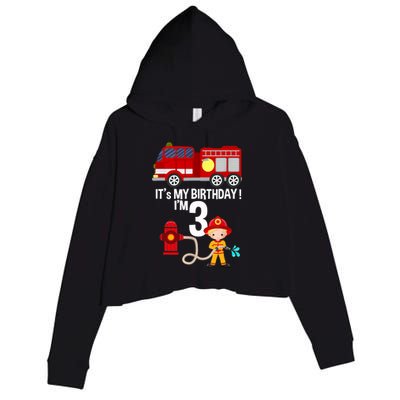 It's my birthday Fire Truck Fireman 3 Birthday Boy Crop Fleece Hoodie