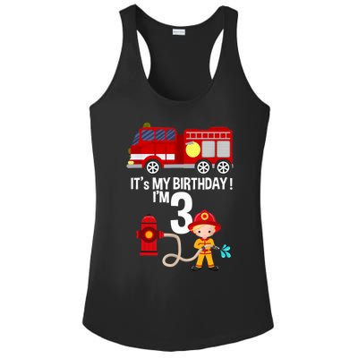 It's my birthday Fire Truck Fireman 3 Birthday Boy Ladies PosiCharge Competitor Racerback Tank