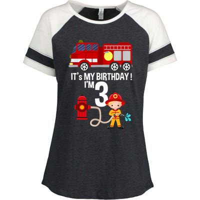 It's my birthday Fire Truck Fireman 3 Birthday Boy Enza Ladies Jersey Colorblock Tee