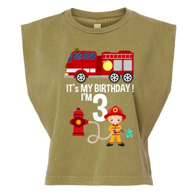 It's my birthday Fire Truck Fireman 3 Birthday Boy Garment-Dyed Women's Muscle Tee