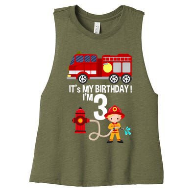 It's my birthday Fire Truck Fireman 3 Birthday Boy Women's Racerback Cropped Tank