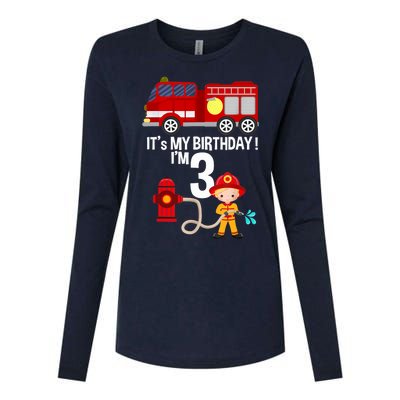 It's my birthday Fire Truck Fireman 3 Birthday Boy Womens Cotton Relaxed Long Sleeve T-Shirt