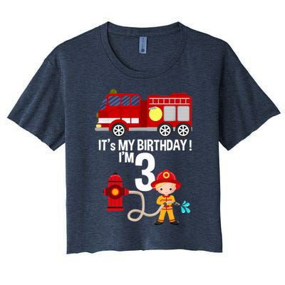 It's my birthday Fire Truck Fireman 3 Birthday Boy Women's Crop Top Tee