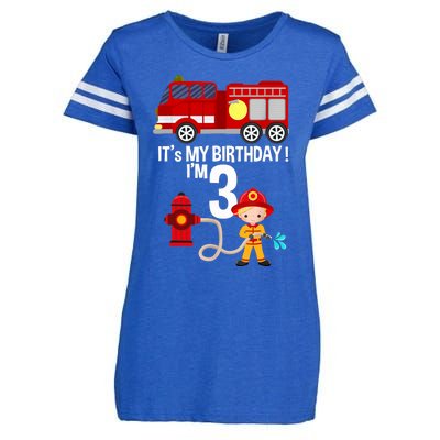 It's my birthday Fire Truck Fireman 3 Birthday Boy Enza Ladies Jersey Football T-Shirt