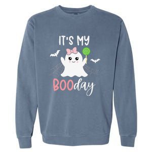 Its My Boo Day Cute Halloween Birthday Ghost Pink Bow Garment-Dyed Sweatshirt