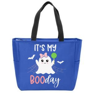 Its My Boo Day Cute Halloween Birthday Ghost Pink Bow Zip Tote Bag