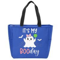 Its My Boo Day Cute Halloween Birthday Ghost Pink Bow Zip Tote Bag