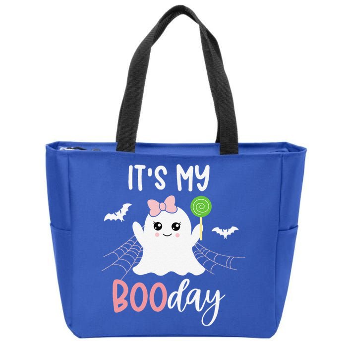 Its My Boo Day Cute Halloween Birthday Ghost Pink Bow Zip Tote Bag