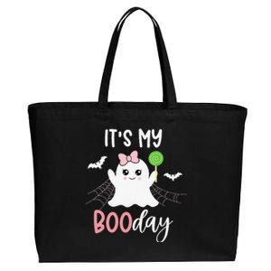 Its My Boo Day Cute Halloween Birthday Ghost Pink Bow Cotton Canvas Jumbo Tote