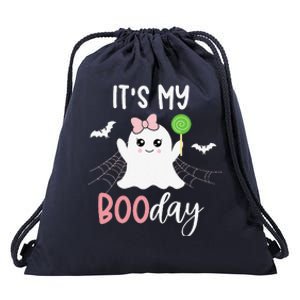 Its My Boo Day Cute Halloween Birthday Ghost Pink Bow Drawstring Bag