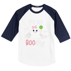 Its My Boo Day Cute Halloween Birthday Ghost Pink Bow Baseball Sleeve Shirt