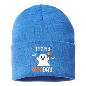 Its My Boo Day Cute Halloween Birthday Ghost Sustainable Knit Beanie