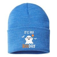 Its My Boo Day Cute Halloween Birthday Ghost Sustainable Knit Beanie