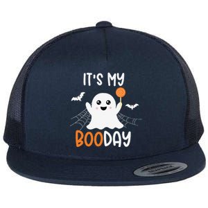 Its My Boo Day Cute Halloween Birthday Ghost Flat Bill Trucker Hat