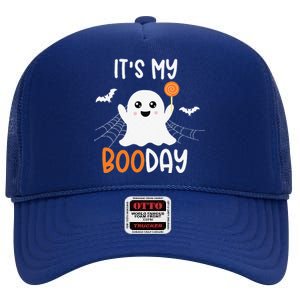 Its My Boo Day Cute Halloween Birthday Ghost High Crown Mesh Back Trucker Hat