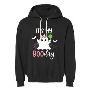 Its My Boo Day Cute Halloween Birthday Ghost Pink Bow Girls Garment-Dyed Fleece Hoodie