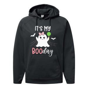 Its My Boo Day Cute Halloween Birthday Ghost Pink Bow Girls Performance Fleece Hoodie