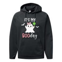 Its My Boo Day Cute Halloween Birthday Ghost Pink Bow Girls Performance Fleece Hoodie