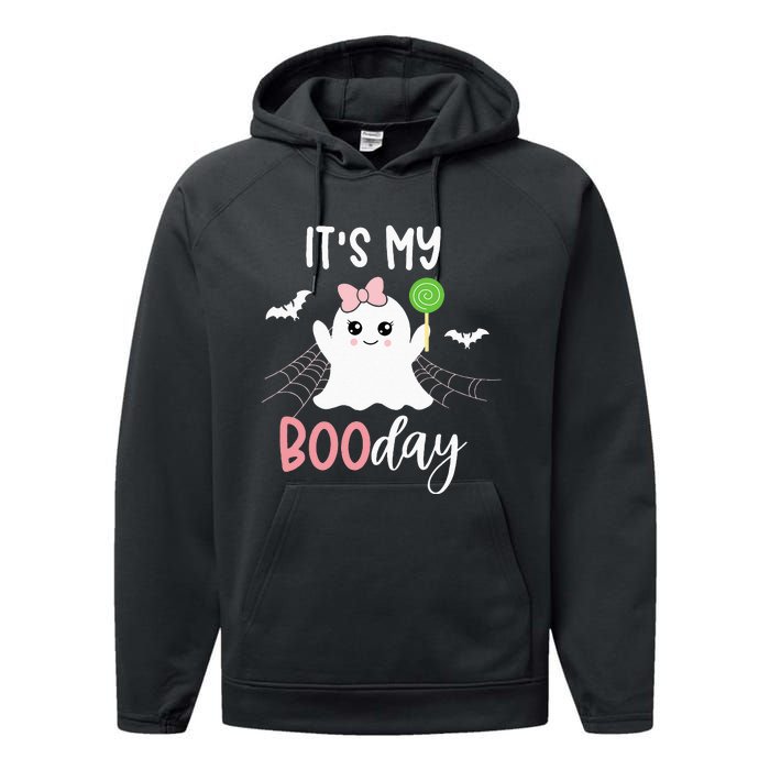 Its My Boo Day Cute Halloween Birthday Ghost Pink Bow Girls Performance Fleece Hoodie