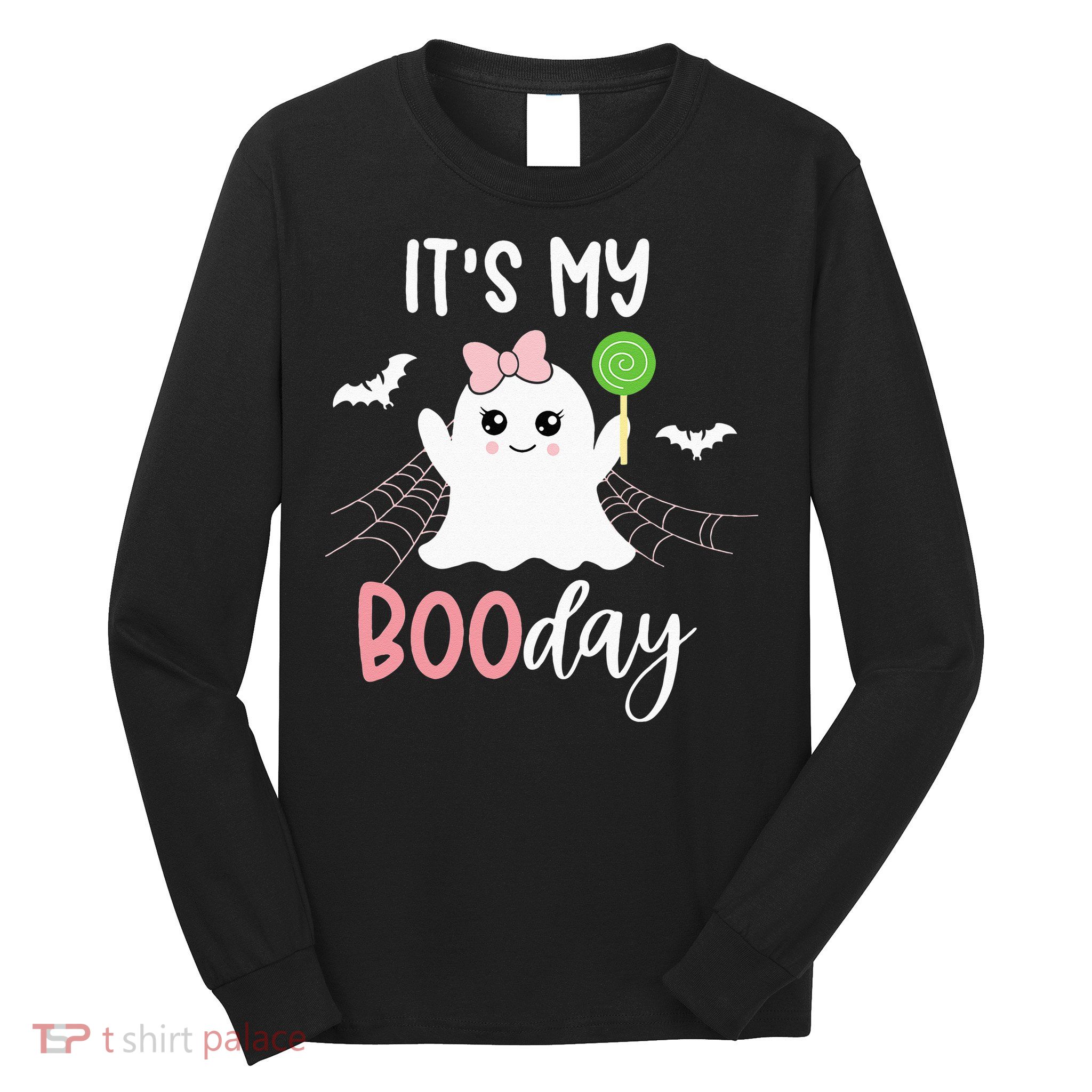 Its My Boo Day Cute Halloween Birthday Ghost Pink Bow Girls Long Sleeve Shirt