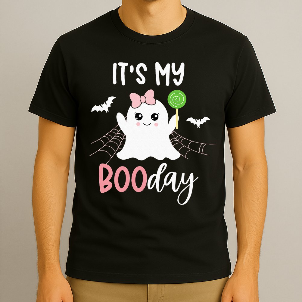 Its My Boo Day Cute Halloween Birthday Ghost Pink Bow Girls T-Shirt