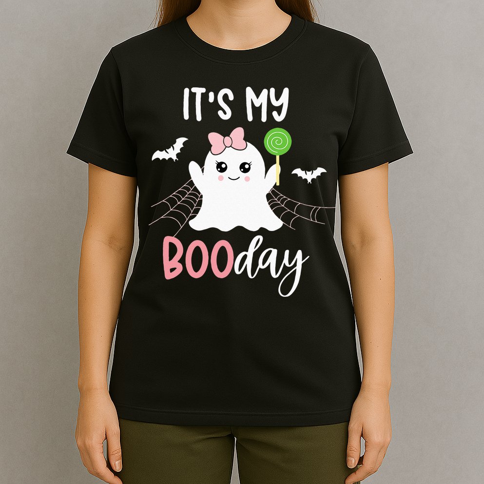 Its My Boo Day Cute Halloween Birthday Ghost Pink Bow Girls T-Shirt