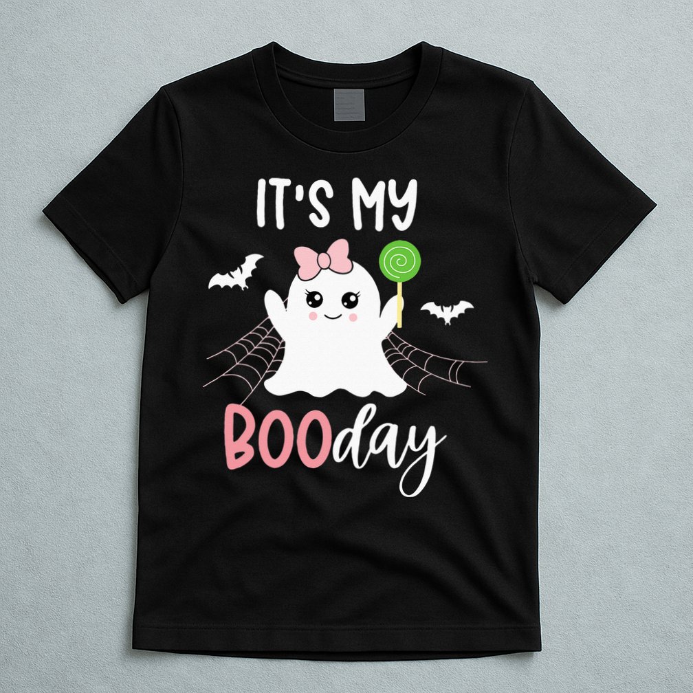 Its My Boo Day Cute Halloween Birthday Ghost Pink Bow Girls T-Shirt