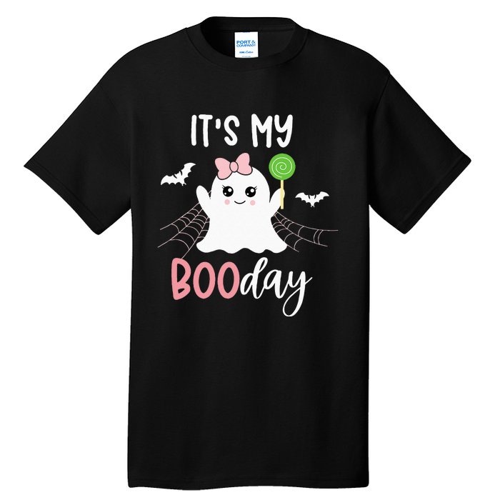 Its My Boo Day Cute Halloween Birthday Ghost Pink Bow Girls Tall T-Shirt